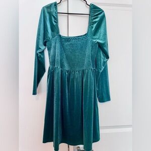 GAP Emerald Teal Velvet Long Sleeve Dress